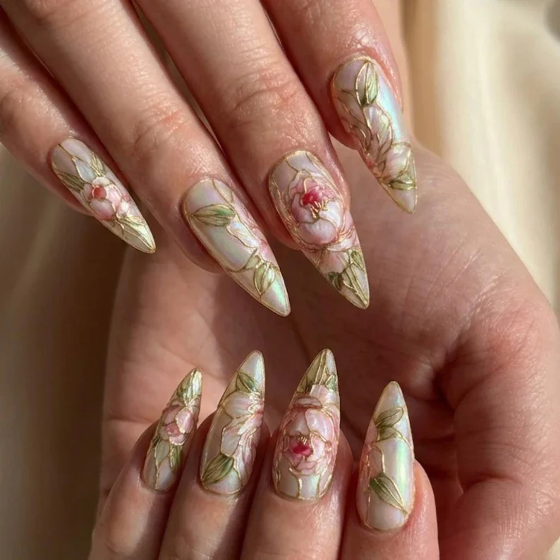 stained glass nails, 3D gold chrome, press on nails, custom press on nails, fake nails, Nails Art, gold press on nails, 3d press on nails, luxury press on nails, handmade press on nails