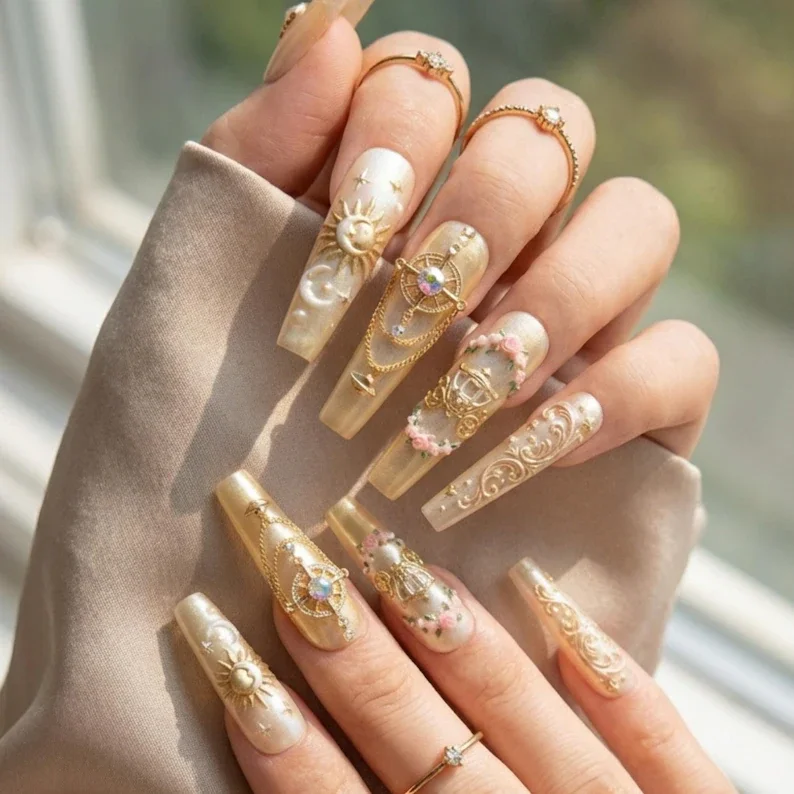 press on nail set, 3D nail decals, press on nails, custom press on nails, fake nails, Nails Art, stained glass nails, gold press on nails, 3d press on nails, luxury press on nails, handmade press on nails