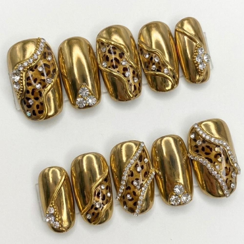 luxury gold nails, leopard press on, press on nails, custom press on nails, fake nails, Nails Art, stained glass nails, gold press on nails, 3d press on nails, luxury press on nails, handmade press on nails
