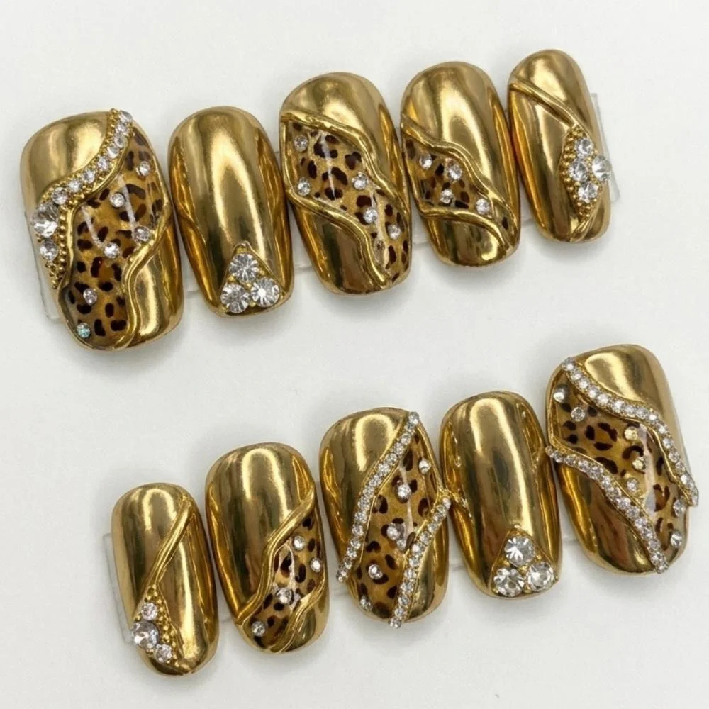 luxury gold nails, leopard press on, press on nails, custom press on nails, fake nails, Nails Art, stained glass nails, gold press on nails, 3d press on nails, luxury press on nails, handmade press on nails