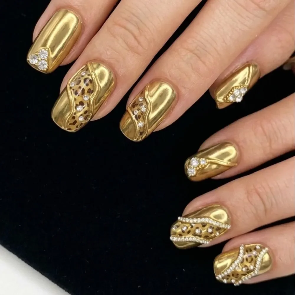 3D crystal rhinestone, handmade fake nails, press on nails, custom press on nails, fake nails, Nails Art, stained glass nails, gold press on nails, 3d press on nails, luxury press on nails, handmade press on nails