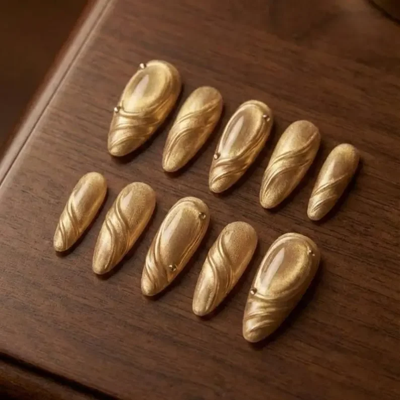 press on nails, 3D cat eye nails, custom press on nails, fake nails, Nails Art, stained glass nails, gold press on nails, 3d press on nails, luxury press on nails, handmade press on nails