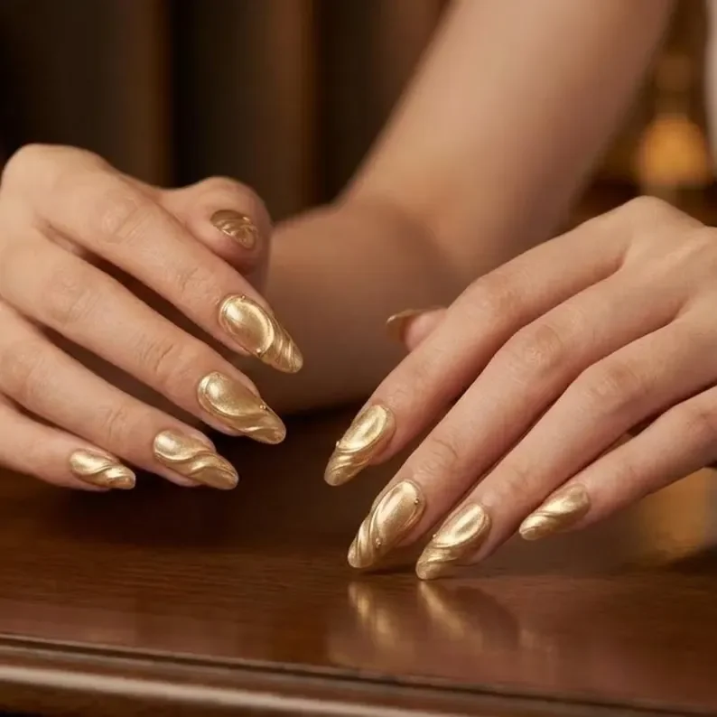 luxury gold nails, gold velvet nails, press on nails, custom press on nails, fake nails, Nails Art, stained glass nails, gold press on nails, 3d press on nails, luxury press on nails, handmade press on nails
