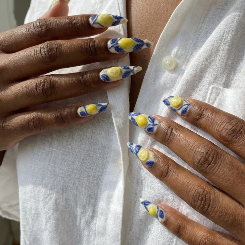 press on nail tips, coastal inspired nails, press on nails, custom press on nails, fake nails, Nails Art, stained glass nails, gold press on nails, 3d press on nails, luxury press on nails, handmade press on nails