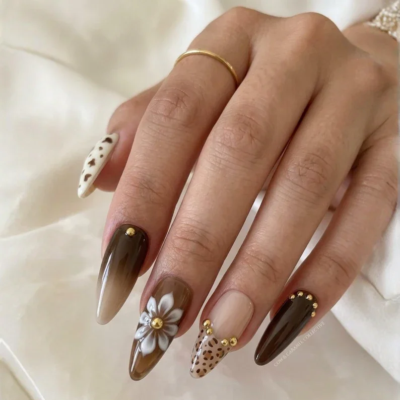 luxury mocha nails, animal print press, press on nails, custom press on nails, fake nails, Nails Art, stained glass nails, gold press on nails, 3d press on nails, luxury press on nails, handmade press on nails