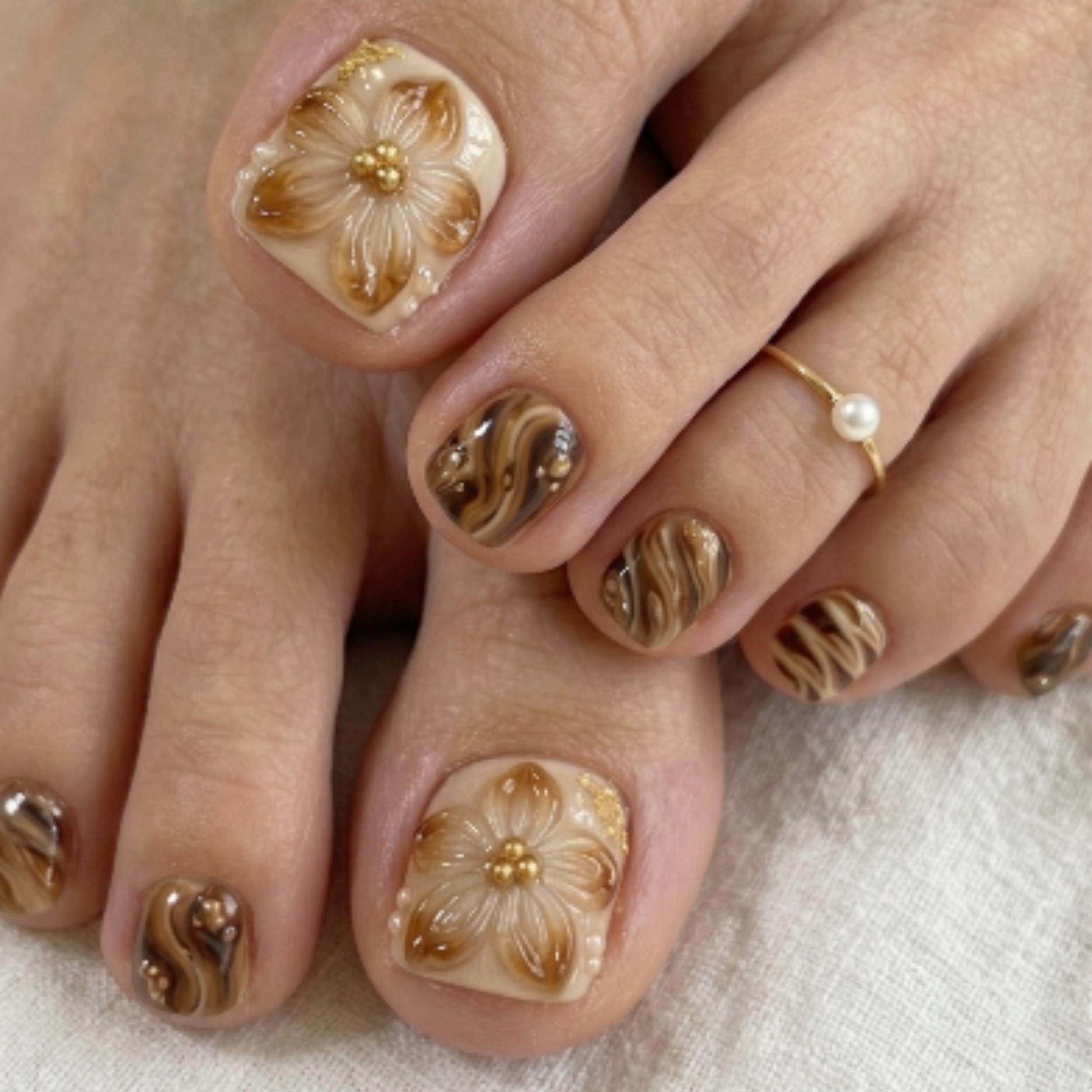 luxury mocha, 3D flower, press on nails, custom press on nails, fake nails, Nails Art, stained glass nails, gold press on nails, 3d press on nails, luxury press on nails, handmade press on nails