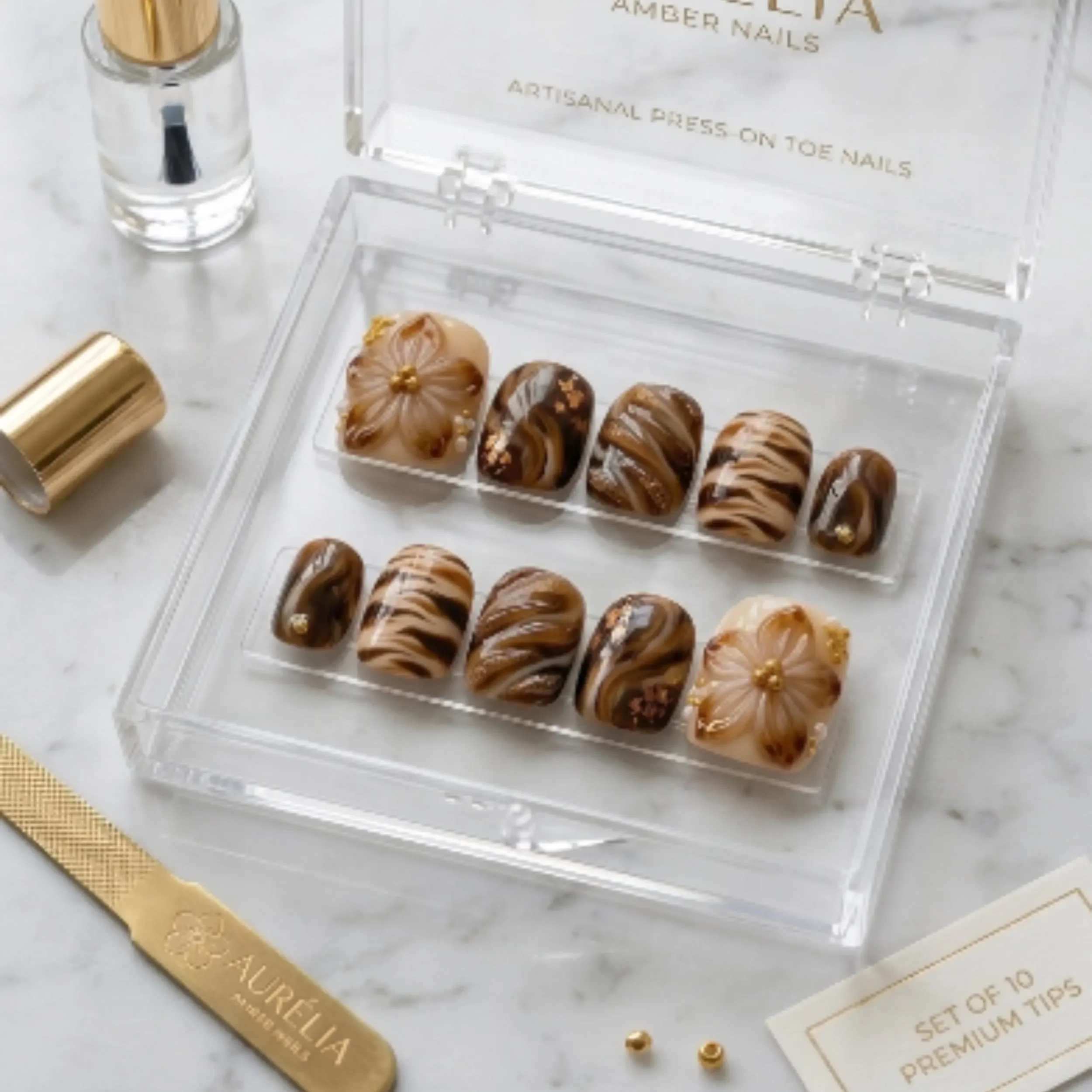 luxury mocha, 3D flower, press on nails, custom press on nails, fake nails, Nails Art, stained glass nails, gold press on nails, 3d press on nails, luxury press on nails, handmade press on nails