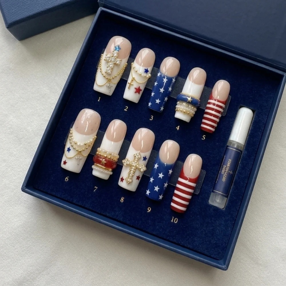 hand painted nails, usa flag nails, press on nails, custom press on nails, fake nails, Nails Art, stained glass nails, gold press on nails, 3d press on nails, luxury press on nails, handmade press on nails