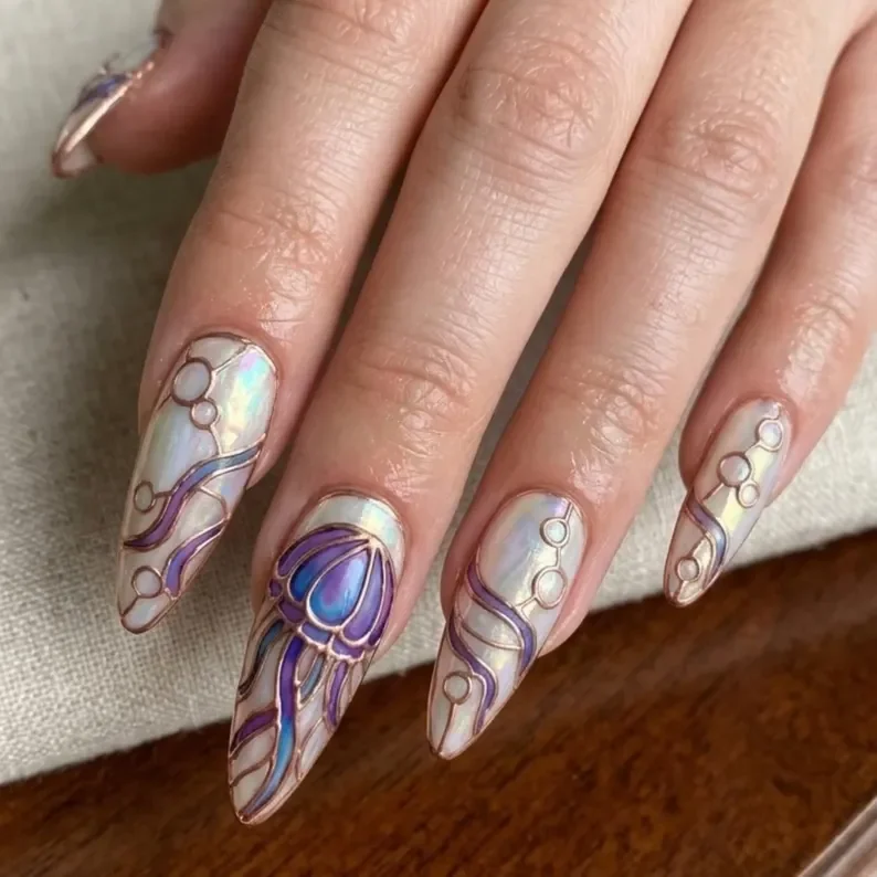 3D rose gold, relief nail design, press on nails, custom press on nails, fake nails, Nails Art, stained glass nails, gold press on nails, 3d press on nails, luxury press on nails, handmade press on nails