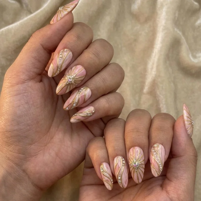 celestial crystal, gold starburst, press on nails, custom press on nails, fake nails, Nails Art, stained glass nails, gold press on nails, 3d press on nails, luxury press on nails, handmade press on nails