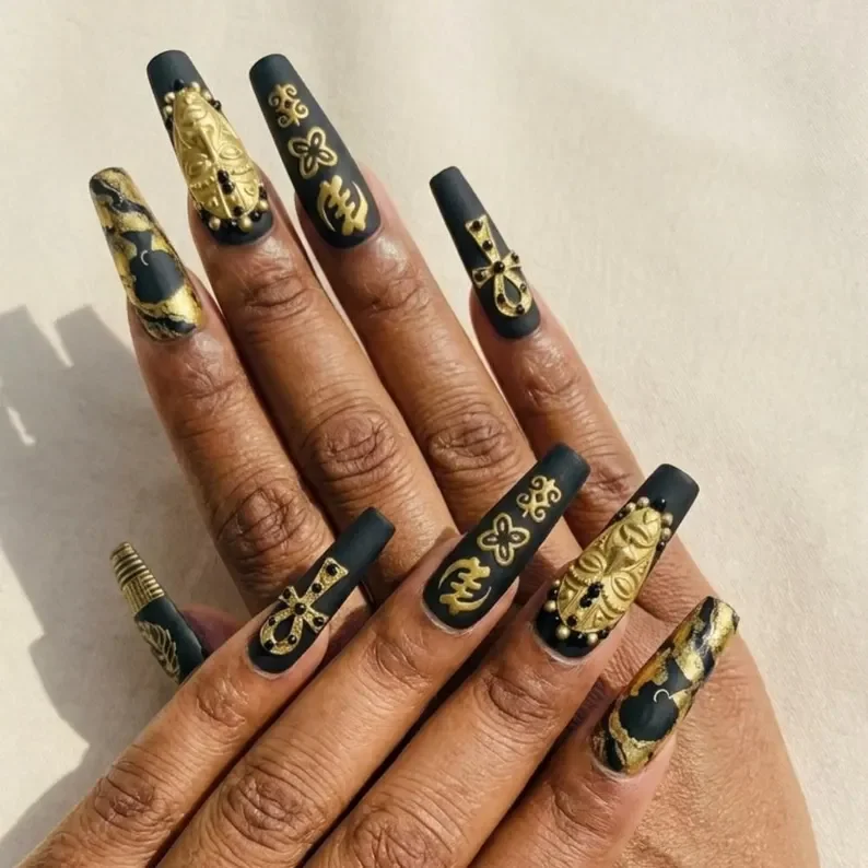 gold ankh nails, luxury nail set, press on nails, custom press on nails, fake nails, Nails Art, stained glass nails, gold press on nails, 3d press on nails, luxury press on nails, handmade press on nails