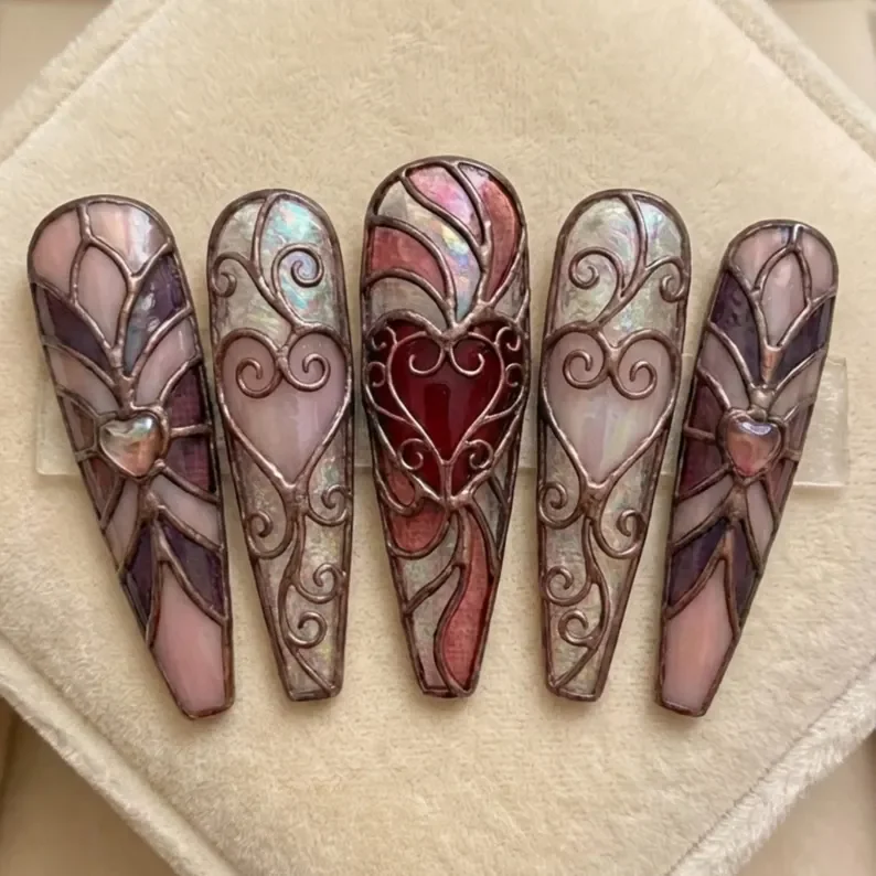 press on nails, 3D copper relief, custom press on nails, fake nails, Nails Art, stained glass nails, gold press on nails, 3d press on nails, luxury press on nails, handmade press on nails