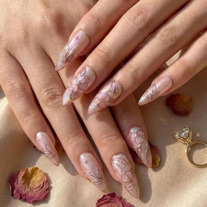 luxury rose gold, stained glass nails, press on nails, custom press on nails, fake nails, Nails Art, gold press on nails, 3d press on nails, luxury press on nails, handmade press on nails
