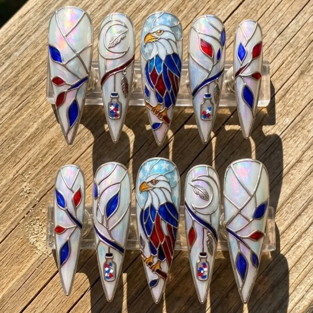 press on nails, patriotic americana, custom press on nails, fake nails, Nails Art, stained glass nails, gold press on nails, 3d press on nails, luxury press on nails, handmade press on nails