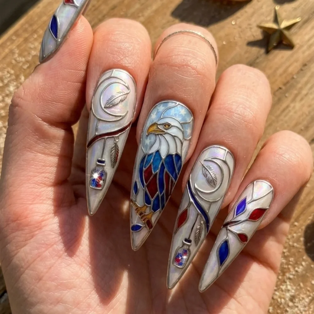 press on nails, patriotic americana, custom press on nails, fake nails, Nails Art, stained glass nails, gold press on nails, 3d press on nails, luxury press on nails, handmade press on nails
