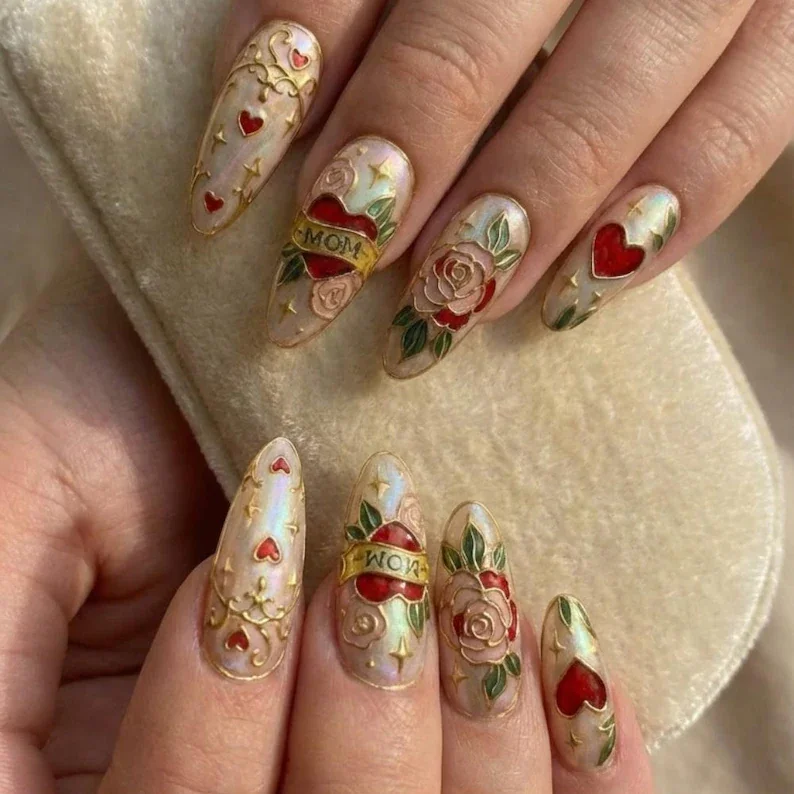 press on nails, american traditional, custom press on nails, fake nails, Nails Art, stained glass nails, gold press on nails, 3d press on nails, luxury press on nails, handmade press on nails