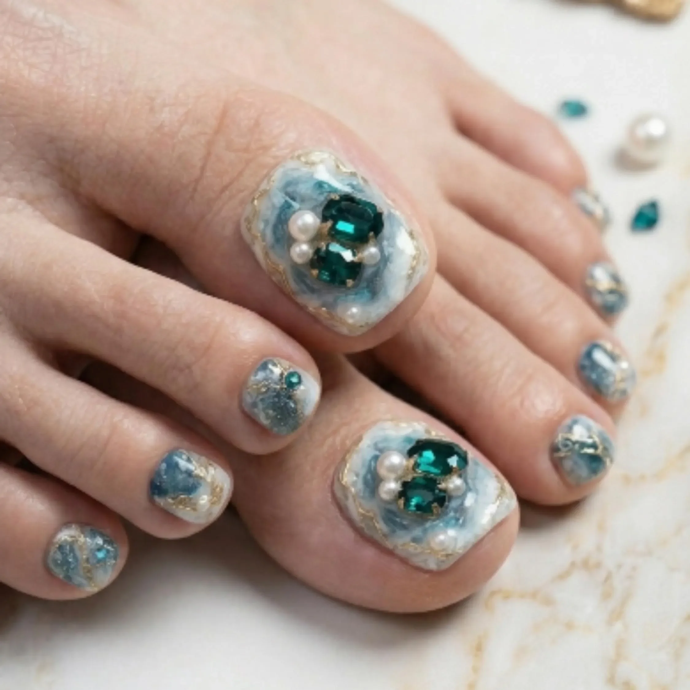 luxury teal marble, press on toes, press on nails, custom press on nails, fake nails, Nails Art, stained glass nails, gold press on nails, 3d press on nails, luxury press on nails, handmade press on nails