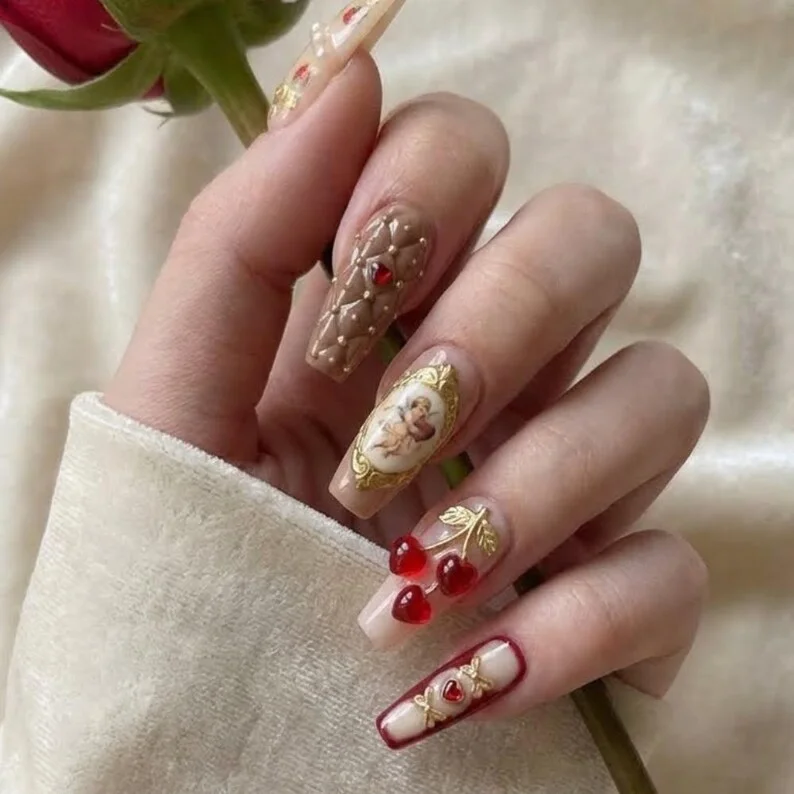 press on nails, 3D cherub nail art, custom press on nails, fake nails, Nails Art, stained glass nails, gold press on nails, 3d press on nails, luxury press on nails, handmade press on nails