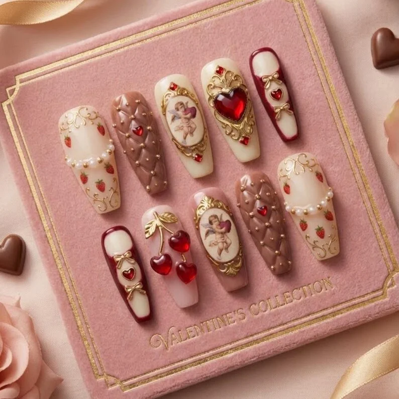 press on nails, 3D cherub nail art, custom press on nails, fake nails, Nails Art, stained glass nails, gold press on nails, 3d press on nails, luxury press on nails, handmade press on nails