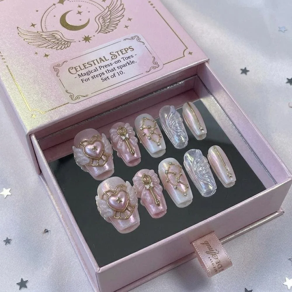 iridescent nails, celestial nails, press on nails, custom press on nails, fake nails, Nails Art, stained glass nails, gold press on nails, 3d press on nails, luxury press on nails, handmade press on nails