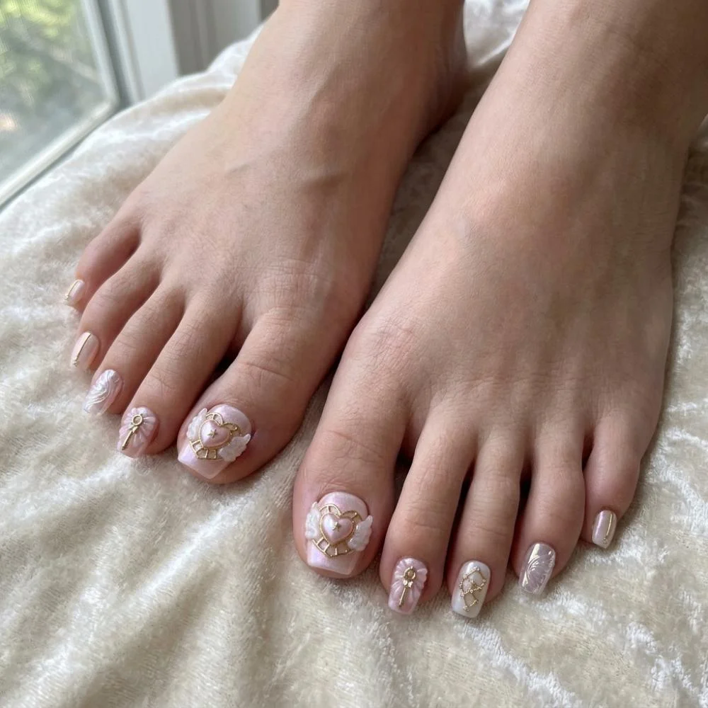 heart wings, toe press ons, press on nails, custom press on nails, fake nails, Nails Art, stained glass nails, gold press on nails, 3d press on nails, luxury press on nails, handmade press on nails