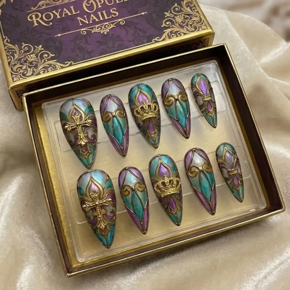 Stained glass nails, Luxury nails, press on nails, custom press on nails, fake nails, Nails Art, stained glass nails, gold press on nails, 3d press on nails, luxury press on nails, handmade press on nails