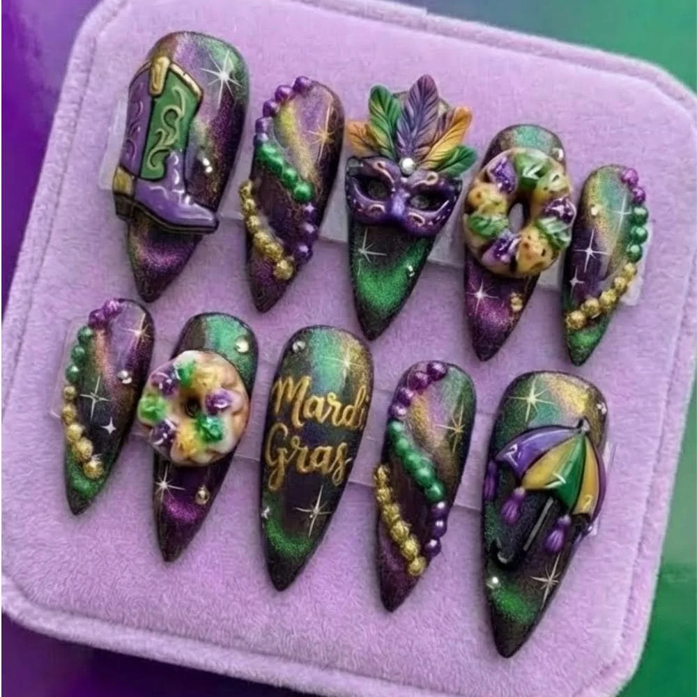 3D nail art, Masquerade theme, press on nails, custom press on nails, fake nails, Nails Art, stained glass nails, gold press on nails, 3d press on nails, luxury press on nails, handmade press on nails