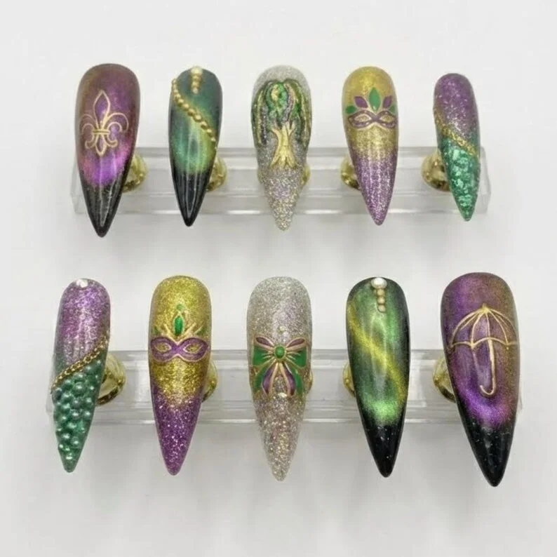 Decorative nails, Festival nail set, press on nails, custom press on nails, fake nails, Nails Art, stained glass nails, gold press on nails, 3d press on nails, luxury press on nails, handmade press on nails