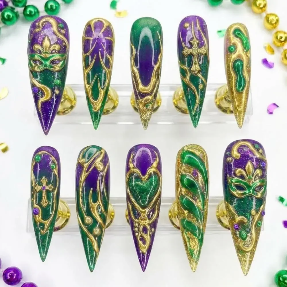 Luxe baroque, Masquerade nails, press on nails, custom press on nails, fake nails, Nails Art, stained glass nails, gold press on nails, 3d press on nails, luxury press on nails, handmade press on nails