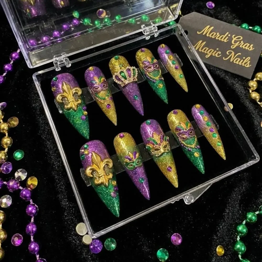 Luxury 3D nails, Masquerade nails, press on nails, custom press on nails, fake nails, Nails Art, stained glass nails, gold press on nails, 3d press on nails, luxury press on nails, handmade press on nails