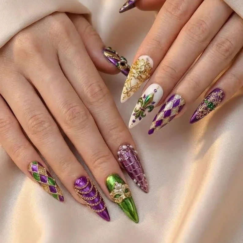 3D press on, Luxury masquerade, press on nails, custom press on nails, fake nails, Nails Art, stained glass nails, gold press on nails, 3d press on nails, luxury press on nails, handmade press on nails