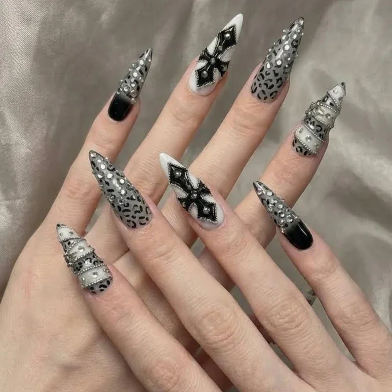 3D animal print nails, chrome cross nail art, press on nails, custom press on nails, fake nails, Nails Art, stained glass nails, gold press on nails, 3d press on nails, luxury press on nails, handmade press on nails
