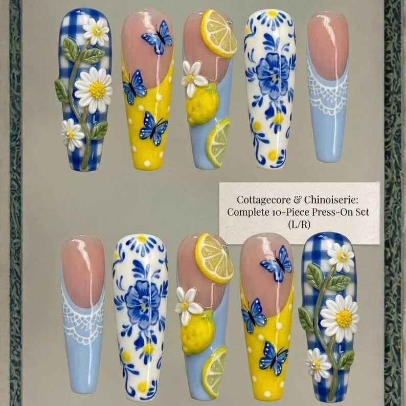 Mediterranean summer, press on nails, custom press on nails, fake nails, Nails Art, stained glass nails, gold press on nails, 3d press on nails, luxury press on nails, handmade press on nails
