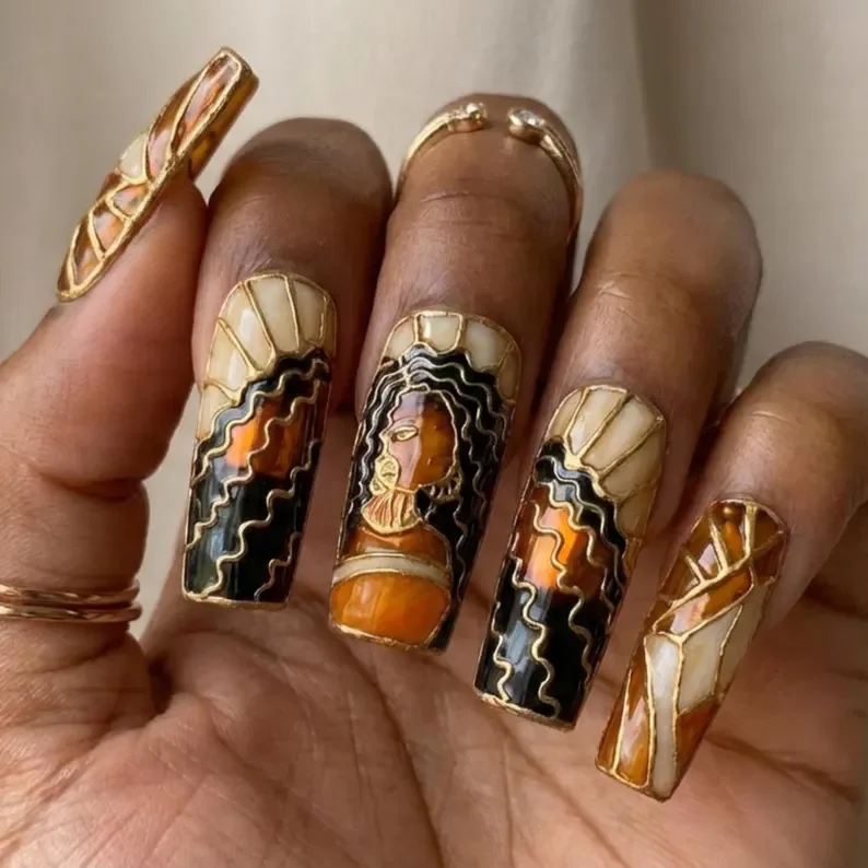 luxury press on nails, stained glass nails, press on nails, custom press on nails, fake nails, Nails Art, gold press on nails, 3d press on nails, handmade press on nails