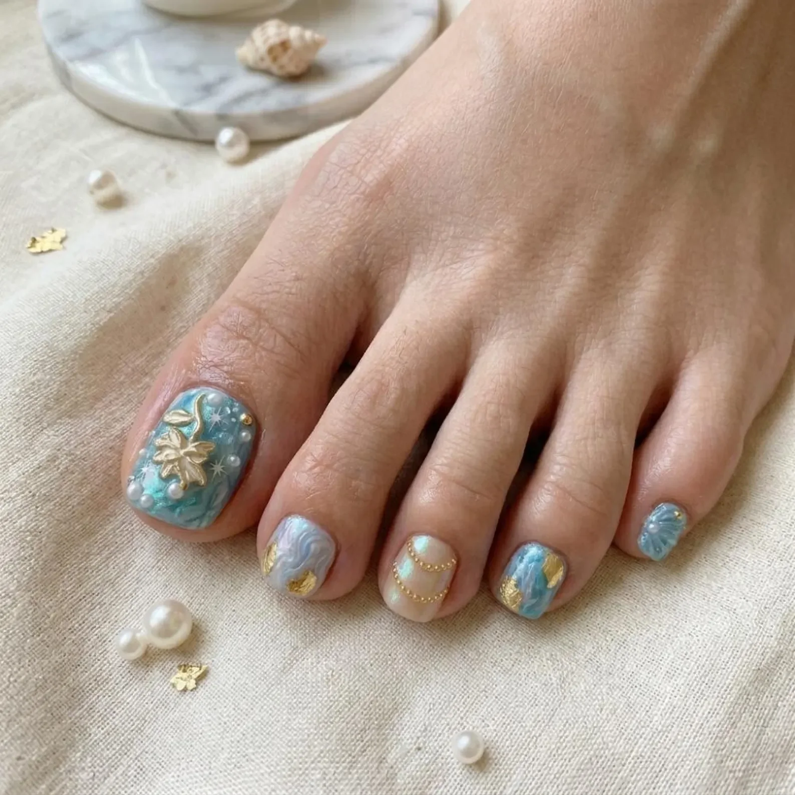3D starfish nails, pearl ocean nails, press on nails, custom press on nails, fake nails, Nails Art, stained glass nails, gold press on nails, 3d press on nails, luxury press on nails, handmade press on nails