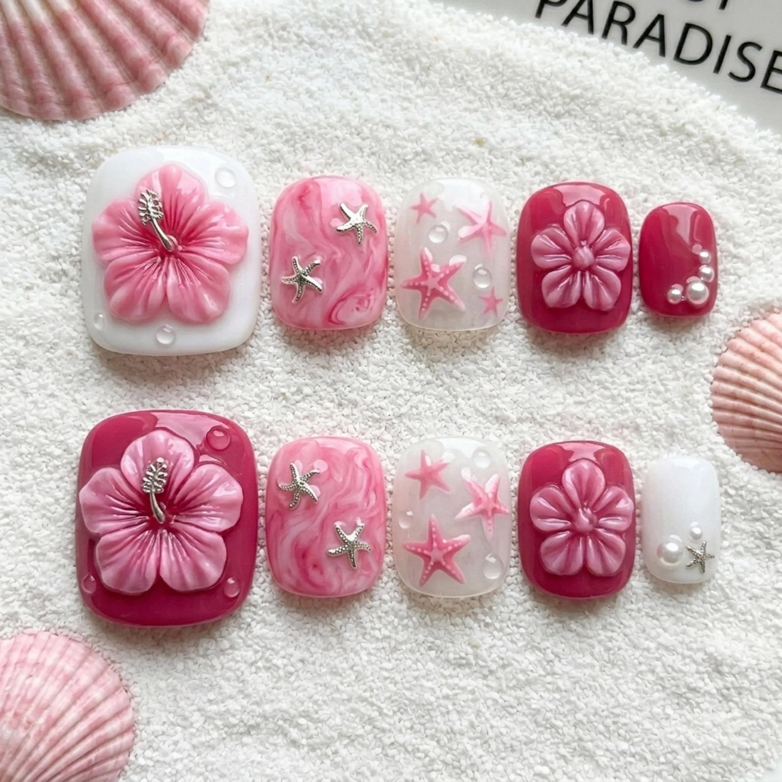 beach starfish, pearl pedicure, press on nails, custom press on nails, fake nails, Nails Art, stained glass nails, gold press on nails, 3d press on nails, luxury press on nails, handmade press on nails