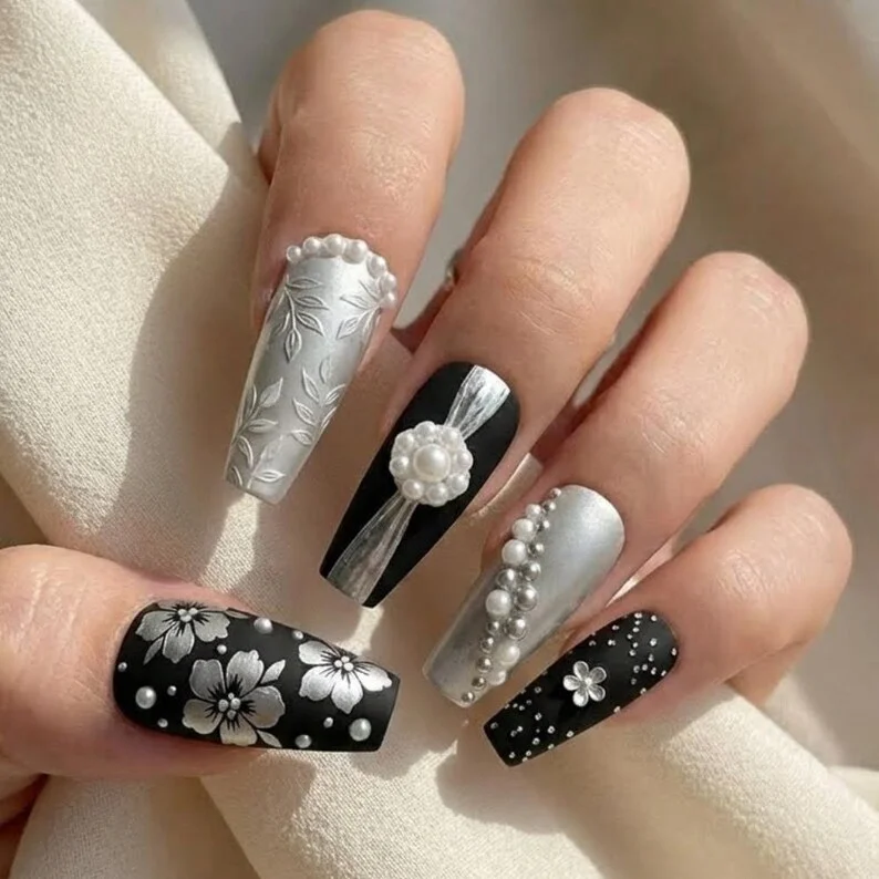 metallic matte black, dark romance nail art, press on nails, custom press on nails, fake nails, Nails Art, stained glass nails, gold press on nails, 3d press on nails, luxury press on nails, handmade press on nails