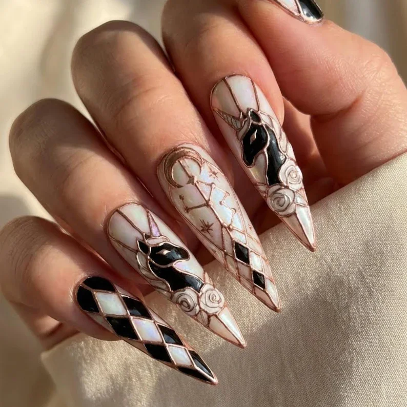 press on nails, 3D rose gold, custom press on nails, fake nails, Nails Art, stained glass nails, gold press on nails, 3d press on nails, luxury press on nails, handmade press on nails