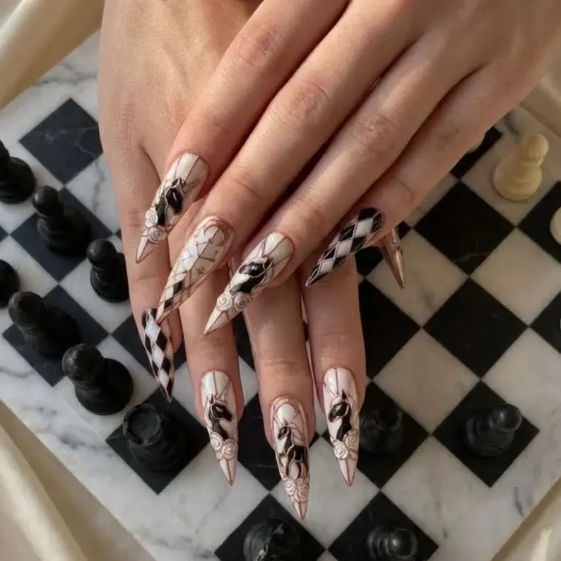 midnight unicorn, stained glass nails, press on nails, custom press on nails, fake nails, Nails Art, gold press on nails, 3d press on nails, luxury press on nails, handmade press on nails