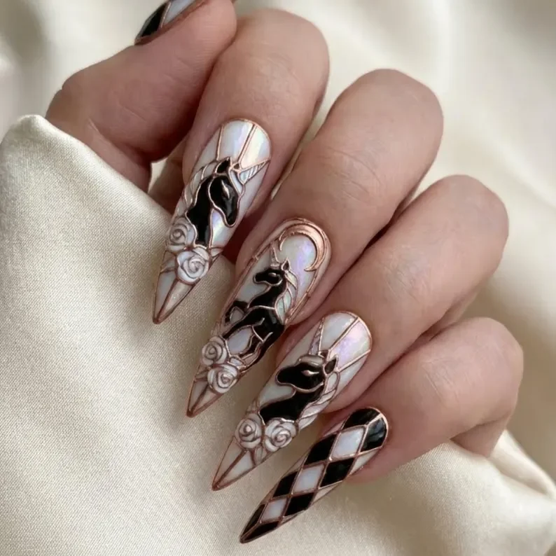 press on nails, 3D rose gold, custom press on nails, fake nails, Nails Art, stained glass nails, gold press on nails, 3d press on nails, luxury press on nails, handmade press on nails