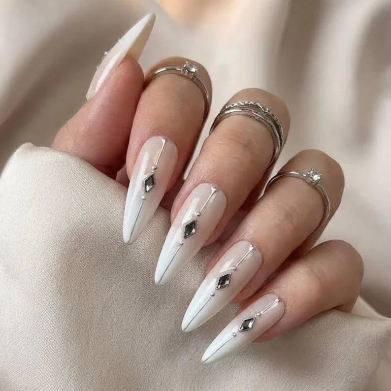 modern wedding press on nails, ombre french fade, press on nails, custom press on nails, fake nails, Nails Art, stained glass nails, gold press on nails, 3d press on nails, luxury press on nails, handmade press on nails