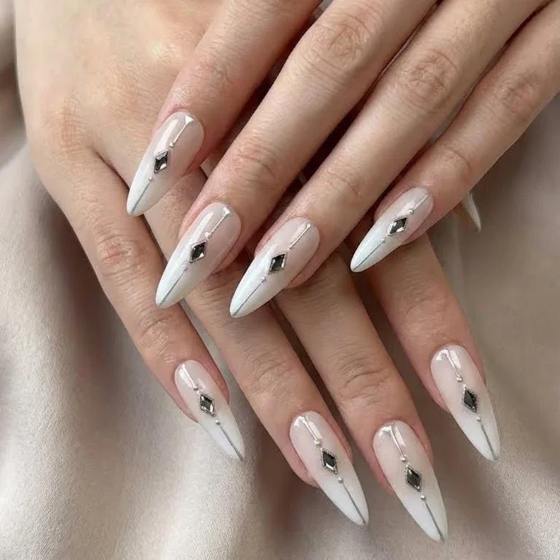 modern wedding press on nails, ombre french fade, press on nails, custom press on nails, fake nails, Nails Art, stained glass nails, gold press on nails, 3d press on nails, luxury press on nails, handmade press on nails