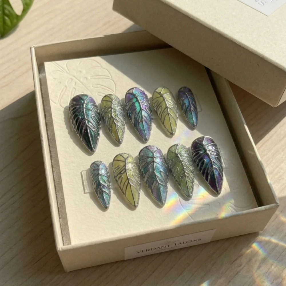 luxury press on, monstera nails, press on nails, custom press on nails, fake nails, Nails Art, stained glass nails, gold press on nails, 3d press on nails, luxury press on nails, handmade press on nails