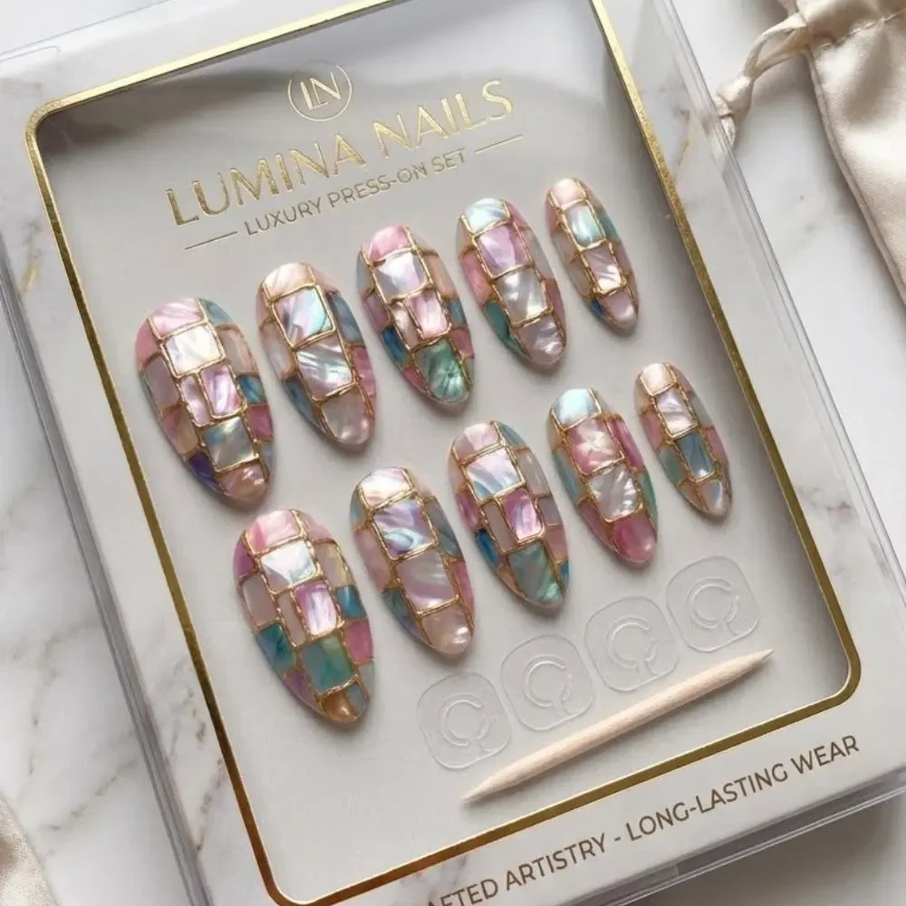 mosaic nails, faux stained glass, press on nails, custom press on nails, fake nails, Nails Art, stained glass nails, gold press on nails, 3d press on nails, luxury press on nails, handmade press on nails