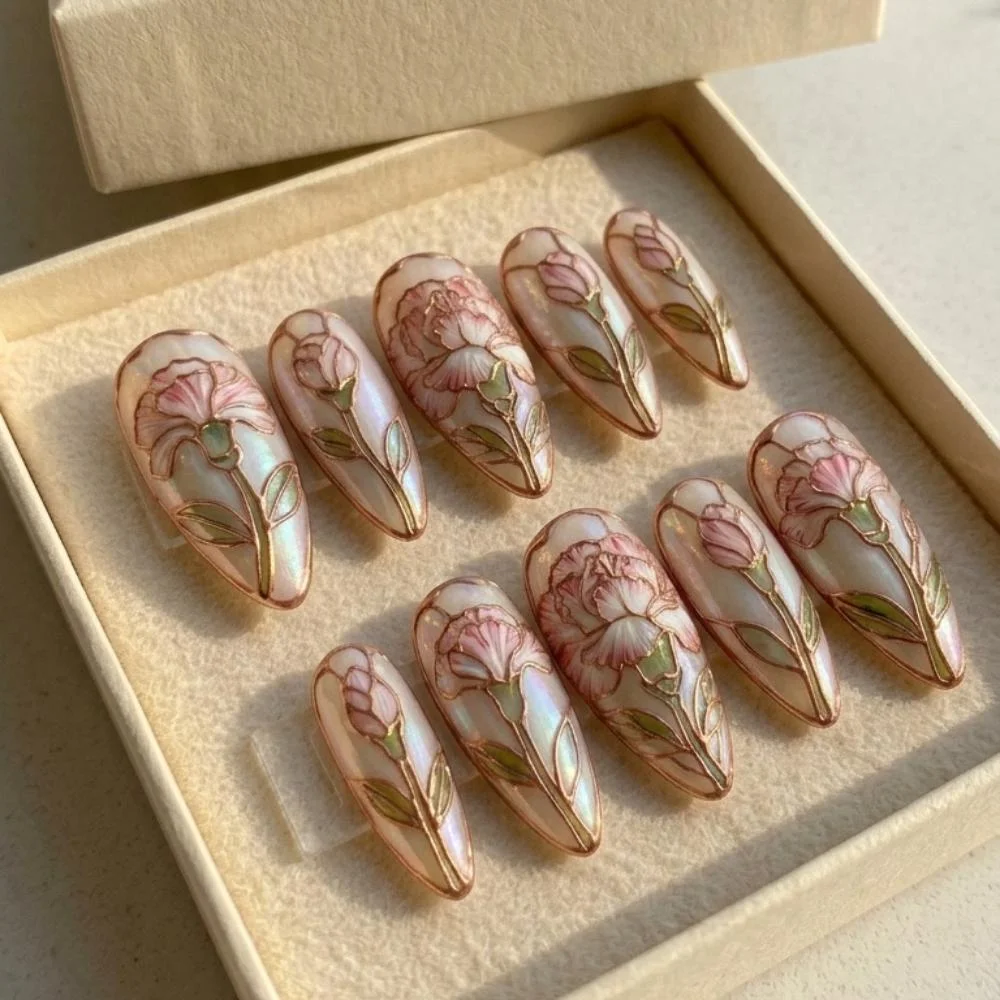 Luxury 3D, Rose Gold Floral, press on nails, custom press on nails, fake nails, Nails Art, stained glass nails, gold press on nails, 3d press on nails, luxury press on nails, handmade press on nails