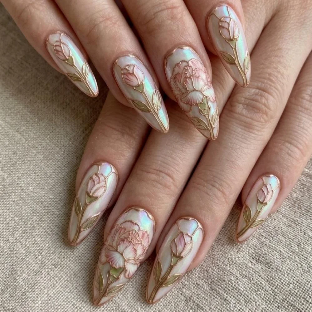 Iridescent Opal, Fake Nails Full Set, press on nails, custom press on nails, fake nails, Nails Art, stained glass nails, gold press on nails, 3d press on nails, luxury press on nails, handmade press on nails