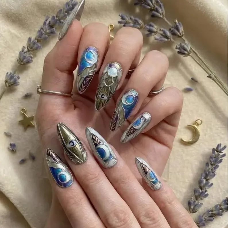 stained glass nails, press-on nail set, press on nails, custom press on nails, fake nails, Nails Art, gold press on nails, 3d press on nails, luxury press on nails, handmade press on nails