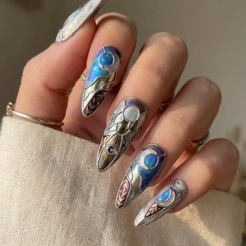 stained glass nails, press-on nail set, press on nails, custom press on nails, fake nails, Nails Art, gold press on nails, 3d press on nails, luxury press on nails, handmade press on nails