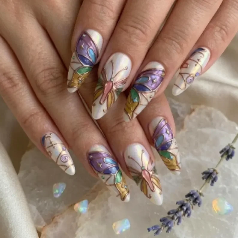 press on nails, opal iridescent, custom press on nails, fake nails, Nails Art, stained glass nails, gold press on nails, 3d press on nails, luxury press on nails, handmade press on nails
