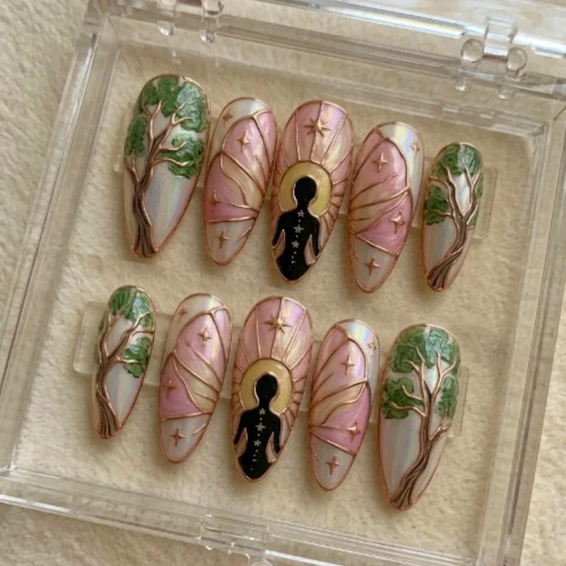 press on nails, custom press on nails, fake nails, Nails Art, stained glass nails, gold press on nails, 3d press on nails, luxury press on nails, handmade press on nails